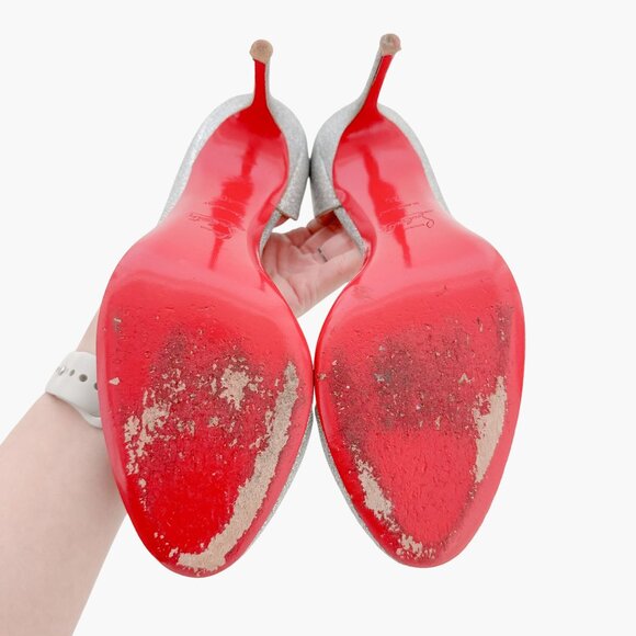 Christian Louboutin Helmour 100 Pumps EU 40 US 10 Silver Glitter High Heels - Picture 9 of 14